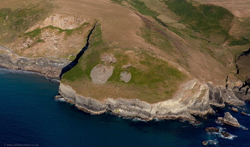  rocky cliffs on the north coast of Cornwall at Dennis Point from the air