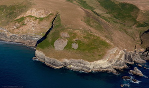  rocky cliffs on the north coast of Cornwall at Dennis Point from the air