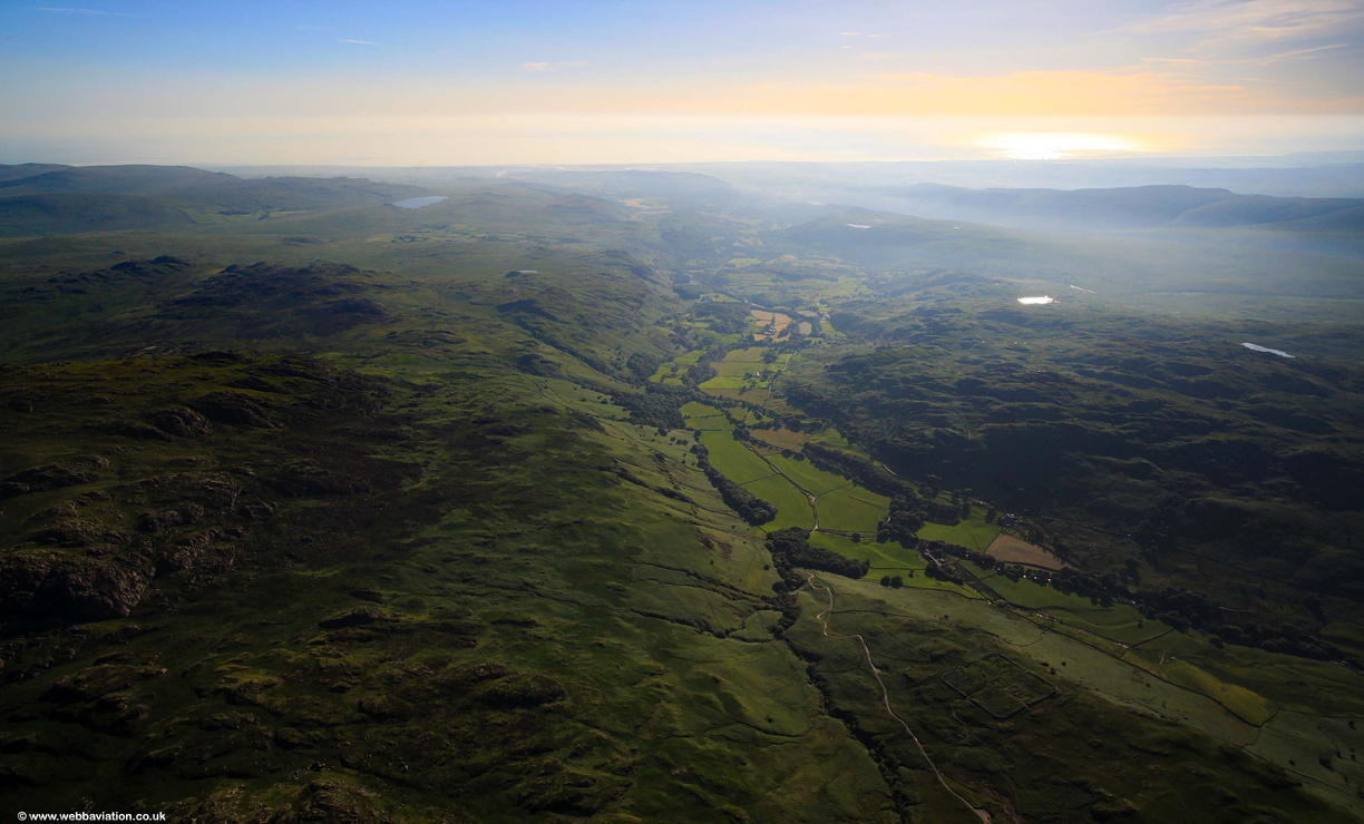 Eskdale Valley and  Hardknott Pass in the Lake District Cumbria from the air