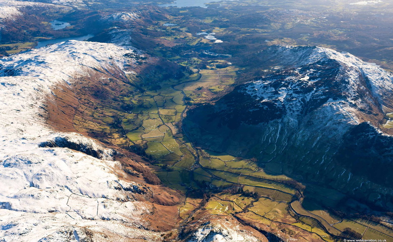 Langdale Valley in the Lake District Cumbria UK aerial photograph