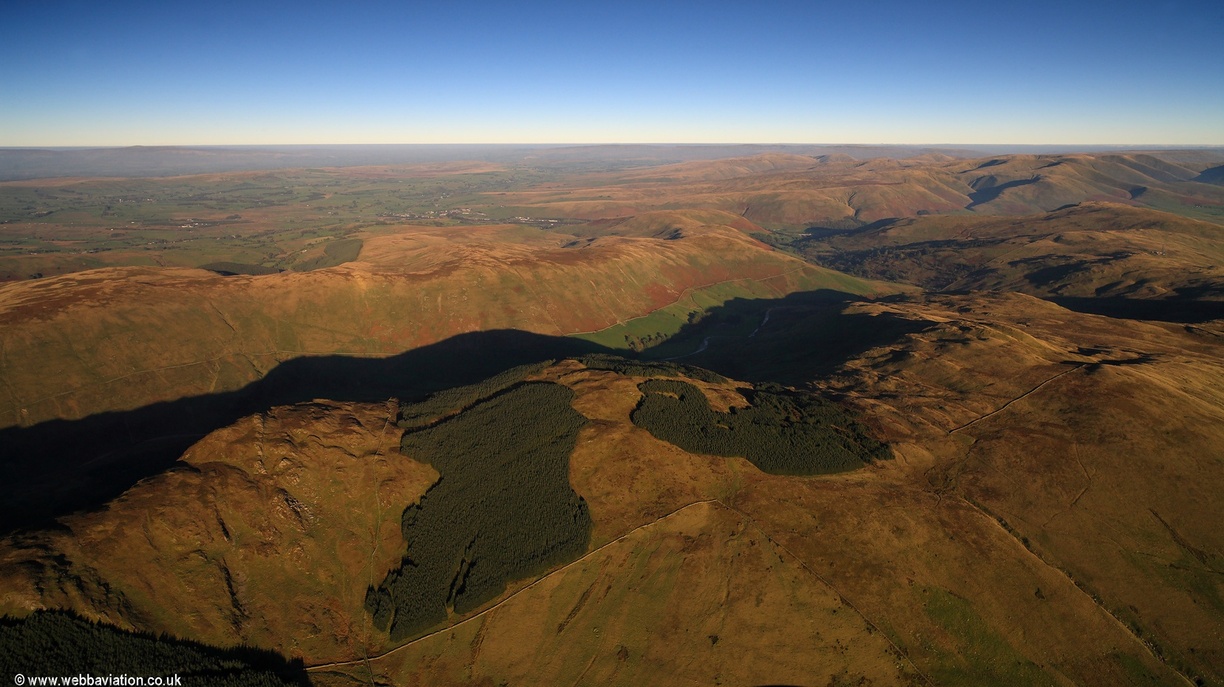 Mabbihn Crag, Combs Hollow and Whinfell Common in, Cumbria from the air