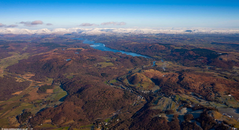 Newby Bridge in the Lake District Cumbria UK aerial photograph