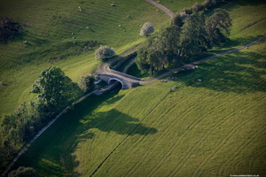 Larkrigg Hall Bridge over Lancaster to Kendal Canal from the air