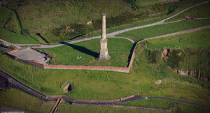 Candlestick Chimney, all that remains of the Wellington Pit , Whitehaven Cumbria from the air