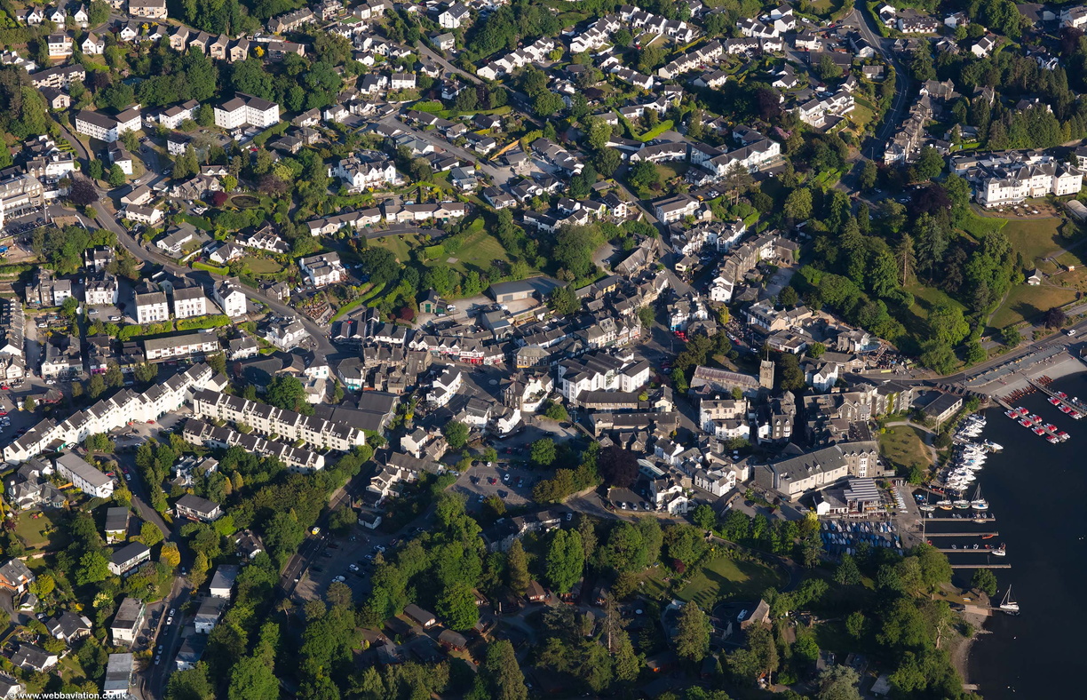 Bowness-on-Windermere town centre Cumbria Lake District from the air