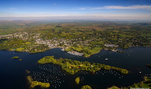 Belle Isle and Bowness-on-Windermere in the Lake District aerial photograph  