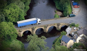 42 ton truck on a medieval bridge - aerial photograph  of Darley Bridge