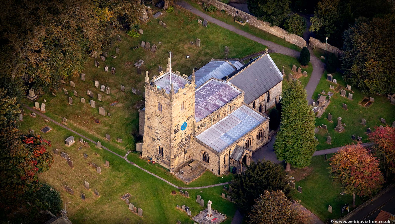 St Lawrence's Church, Eyam  from the air 
