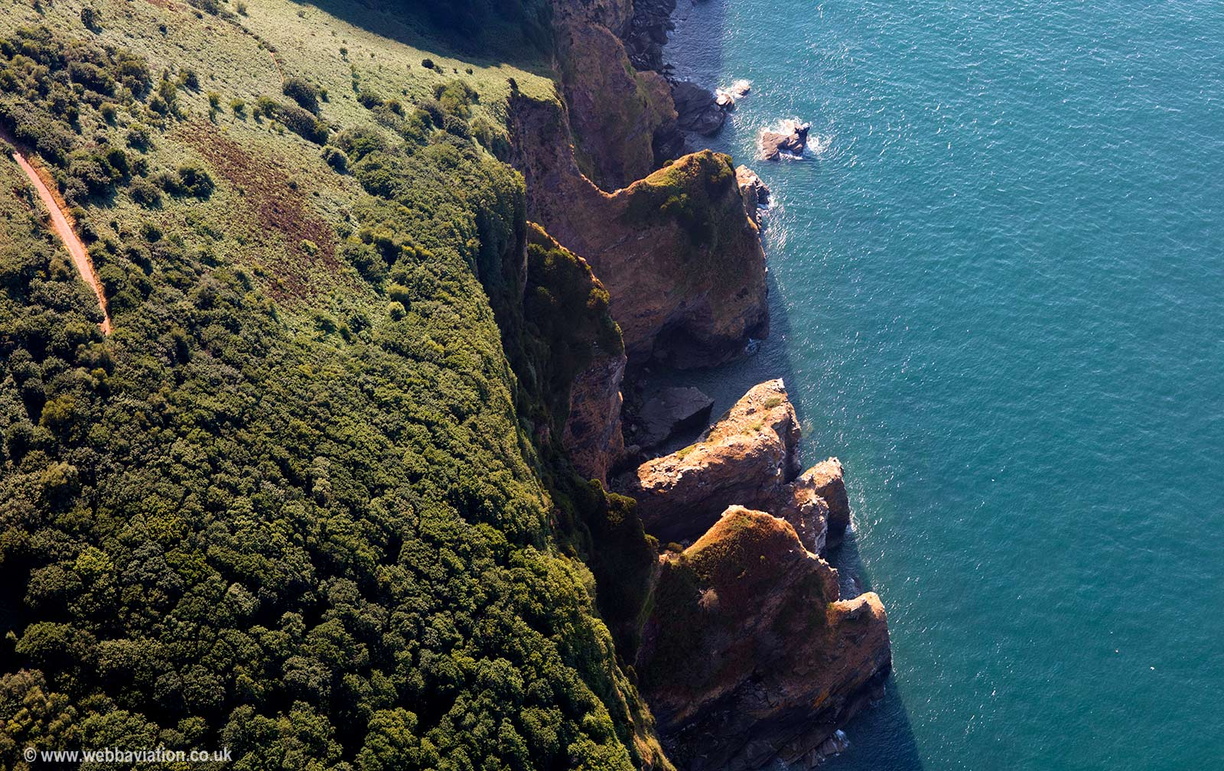  cliffs on the North Devon coast showing coastal erosion aerial photograph