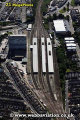 Plymouth railway station Devon UK aerial photograph
