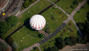  tethered balloon at Lower Gardens Bournemouth from the air 
