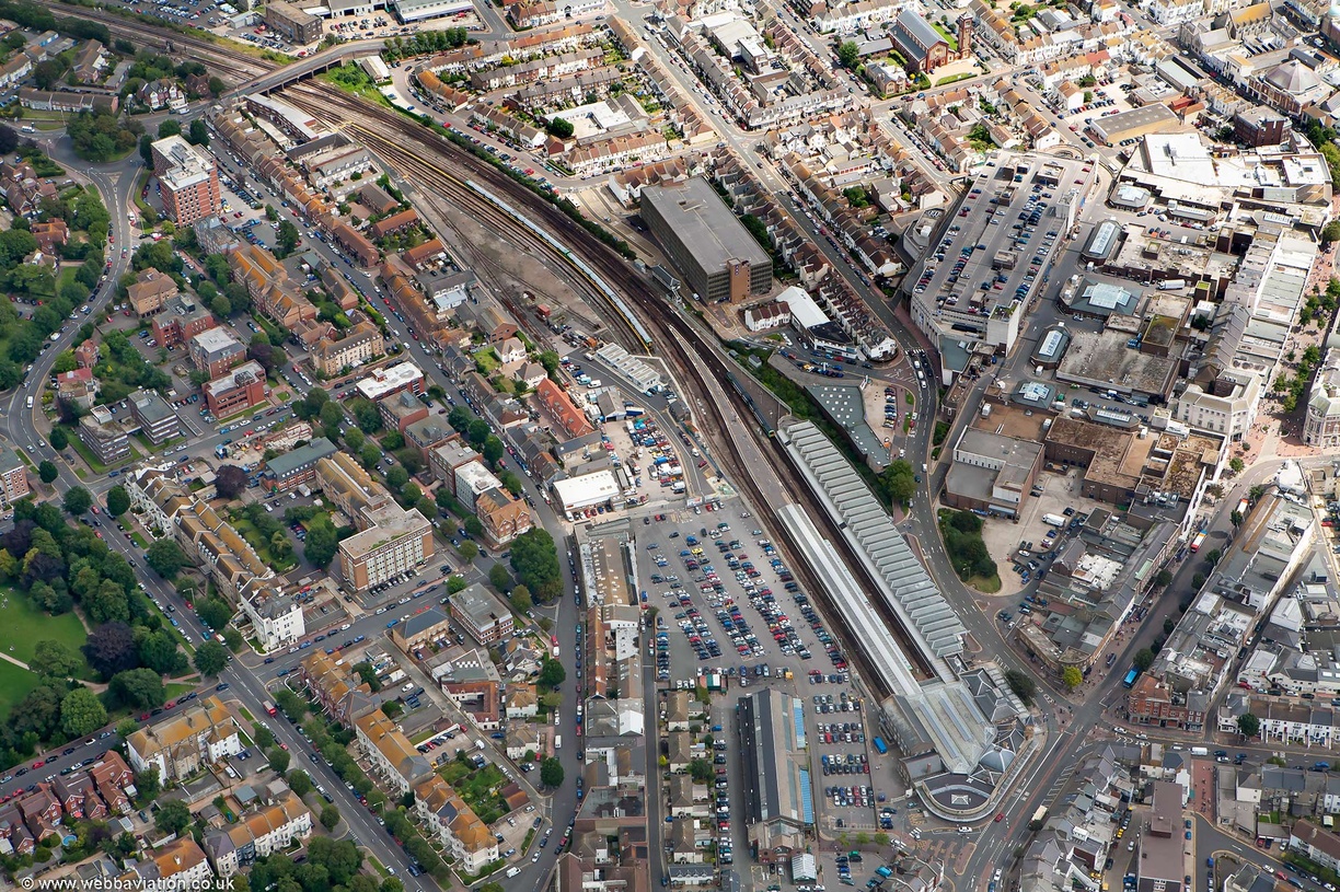 Eastbourne station from the air