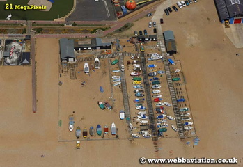 fishing boats on Hastings beach Hastings East Sussex aerial photograph 