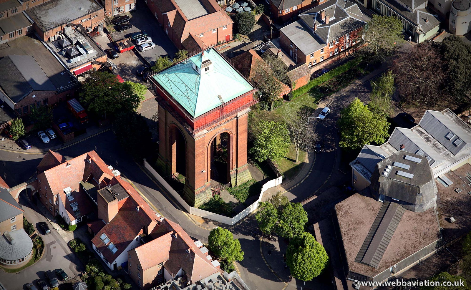 The Jumbo Water Tower ,  Balkerne Gate  Colchester  from the air  