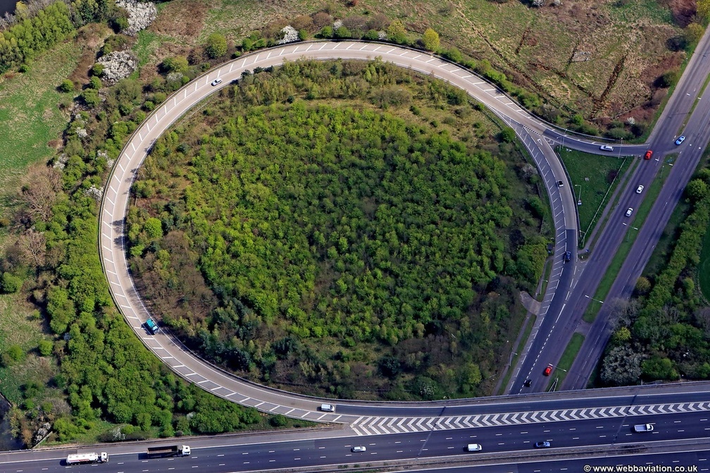 Chigwell Lane slip road on the M11   from the air