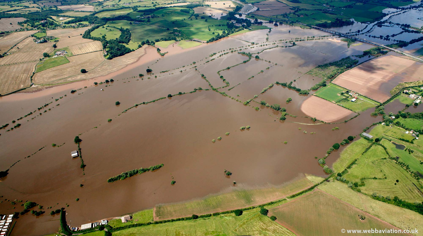 flooding on River Severn Puckrup Gloucestershire during the great River Severn floods of 2007 from the air