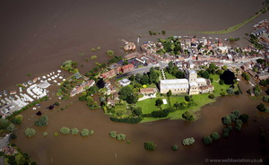 Tewkesbury, Gloucestershire during the great River Severn floods of 2007  aerial photograph 