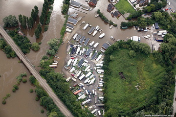 caravan site on westend parade gloucester during the great River Severn floods of 2007 from the air