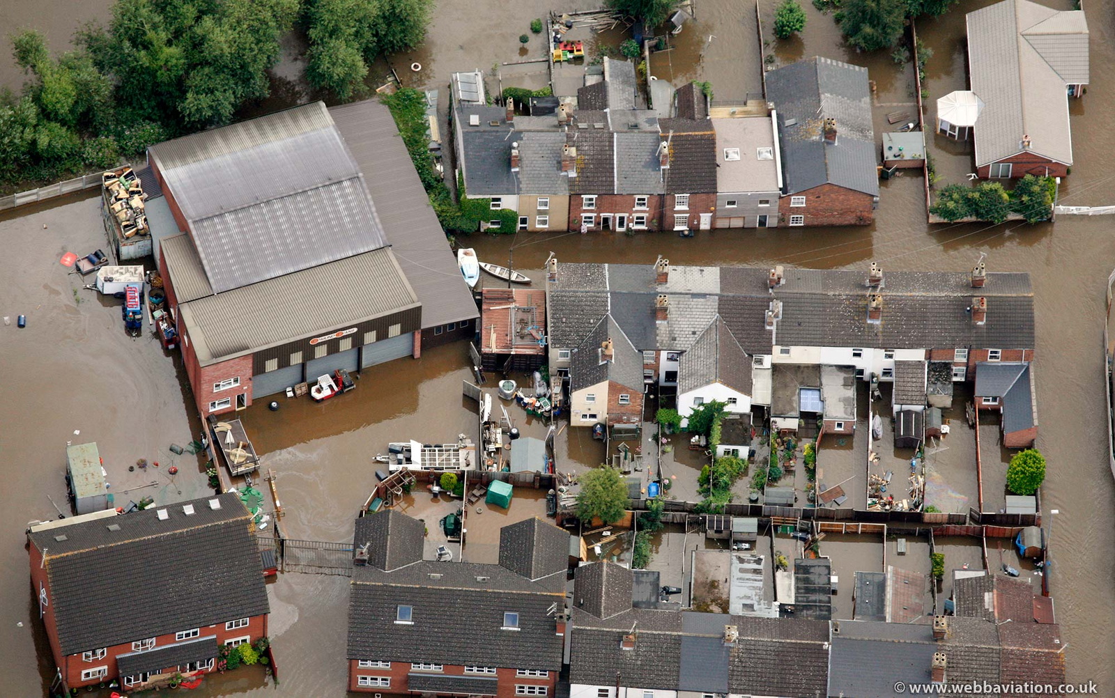 Alney Terrace Gloucester during the great floods of 2007 from the air