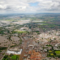 Gloucester during the great floods of 2007 from the air