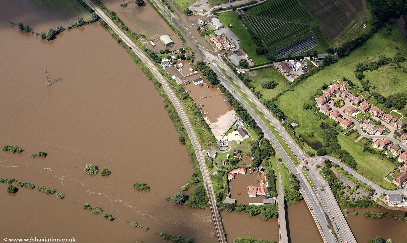 Over, Gloucestershire during the great floods of 2007 from the air