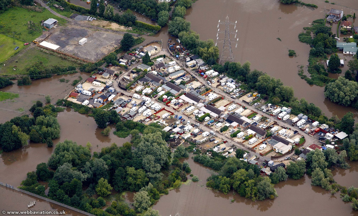 Gypsy and Traveller site Gloucester  Gloucester during the great floods of 2007 from the air