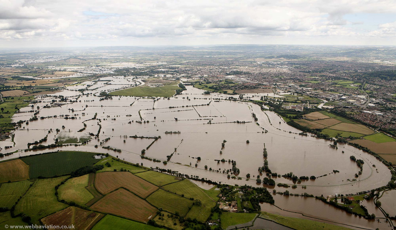 flooded  River Severn at Gloucester  from the air