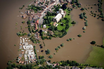Tewkesbury during the great floods of 2007 from the air