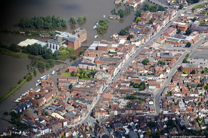 High Street  Tewkesbury  during the great floods of 2007 from the air
