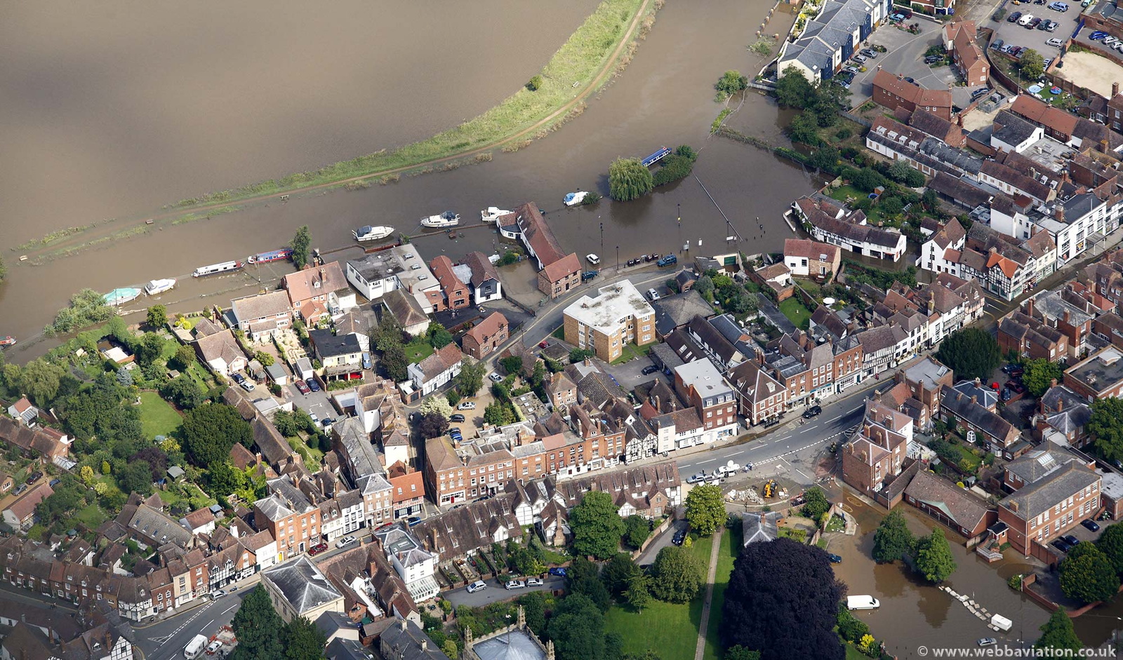  Church Street Tewkesbury during the great floods of 2007 from the air
