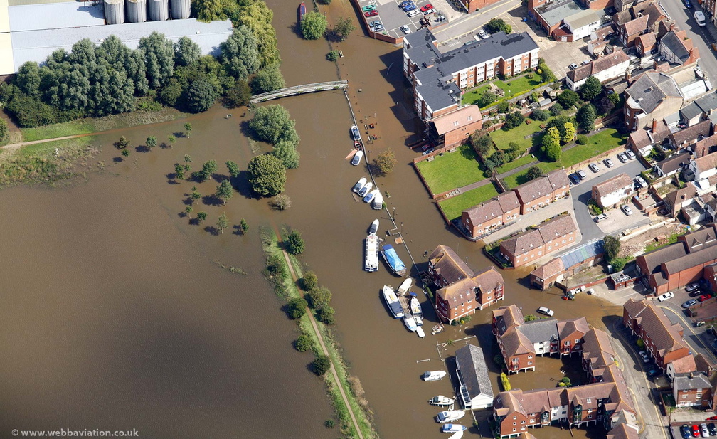  River Avon Tewkesbury  during the great floods of 2007 from the air