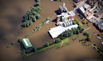 Borough Mills Tewkesbury  during the great floods of 2007 from the air