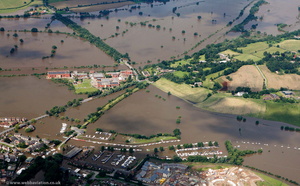 Mythe Water Treatment Works  Tewkesbury  during the great floods of 2007 from the air