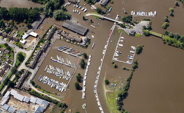 Tewkesbury Marina during the great floods of 2007 from the air