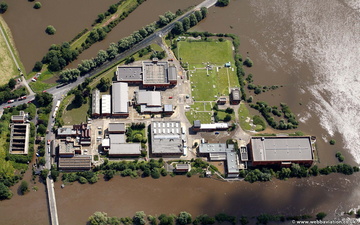 Mythe Water Treatment Works near Tewkesbury during the great River Severn floods of 2007 from the air