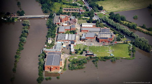 Mythe Water Treatment Works near Tewkesbury during the great River Severn floods of 2007 from the air
