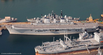 HMS illustrious  Portsmouth  Hampshire  England UK aerial photograph