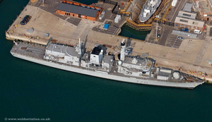 HMS Monmouth Portsmouth  Hampshire  England UK aerial photograph