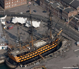 HMS Victory Portsmouth  Hampshire  England UK aerial photograph
