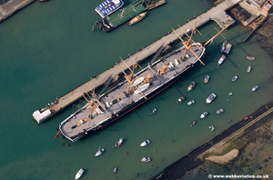 HMS HMS Warrior 1860Portsmouth  Hampshire  England UK aerial photograph