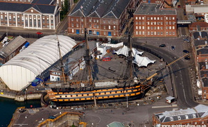 HMS Victory Portsmouth  Hampshire  England UK aerial photograph