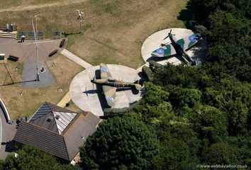 Spitfire & Huricane at the Battle of Britain Memorial, Capel-le-Ferne from the air