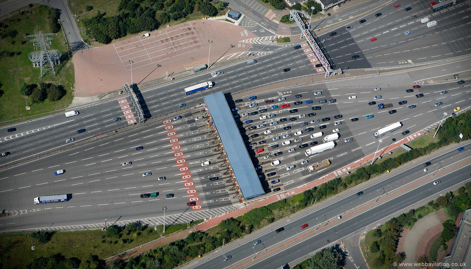 toll booths on the Dartford Crossing  from the air