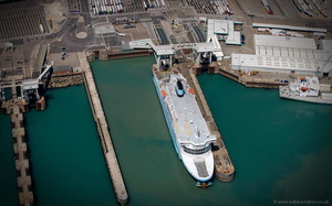 DFDS ferry at Dover from the air