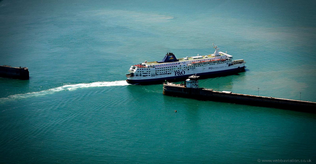 ferry leaving the Port of Dover from the air