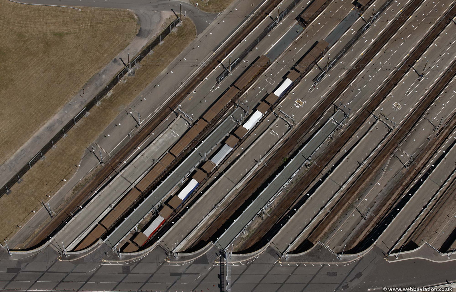  Eurotunnel Shuttle loading ramps from the air