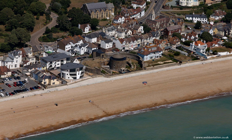  beach front homes surrounding Sandgate Castle  from the air
