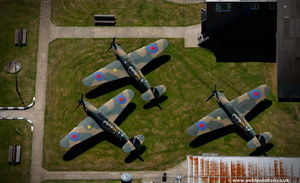 Hawker Hurricanes on display at the Kent Battle of Britain Museum from the air