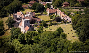 the medieval Church of St Stephen  Lympne from the air