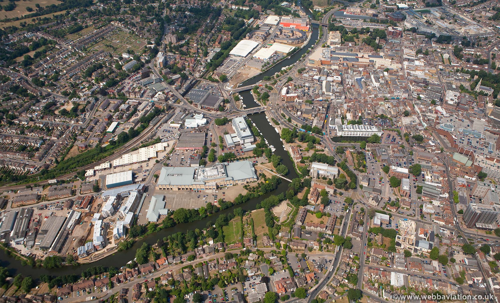 River Medway flowing through Maidstone  from the air
